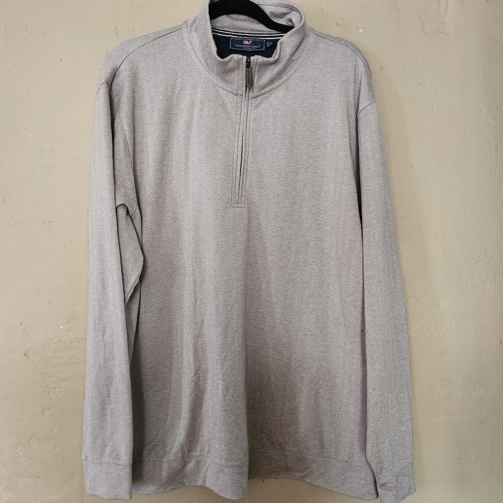 Vineyard Vines Herringbone 1/2 Zip Sweater Adult X-Large Gray Pullover Mens